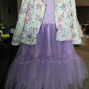 Girls Lavender Tulle Formal Dress with Floral Jacket